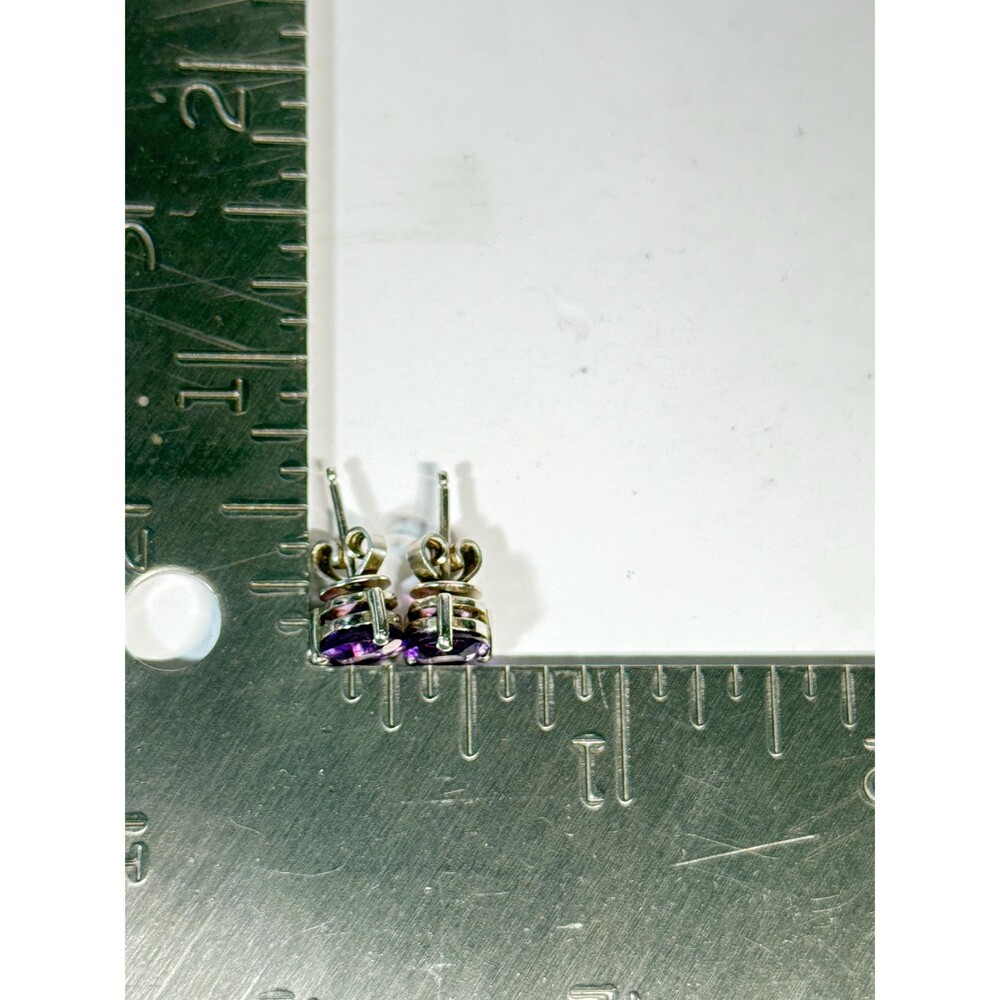 Sterling Silver Amethyst Stud Earrings Round Faceted Purple Gemstone - Picture 4 of 14